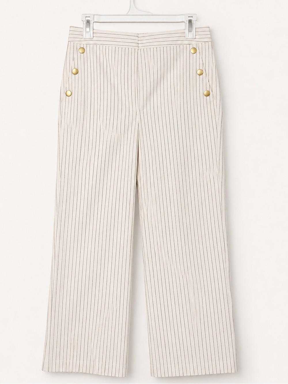Ann Taylor Women's Cream Pinstripe Wide-Leg Pants with Gold Buttons